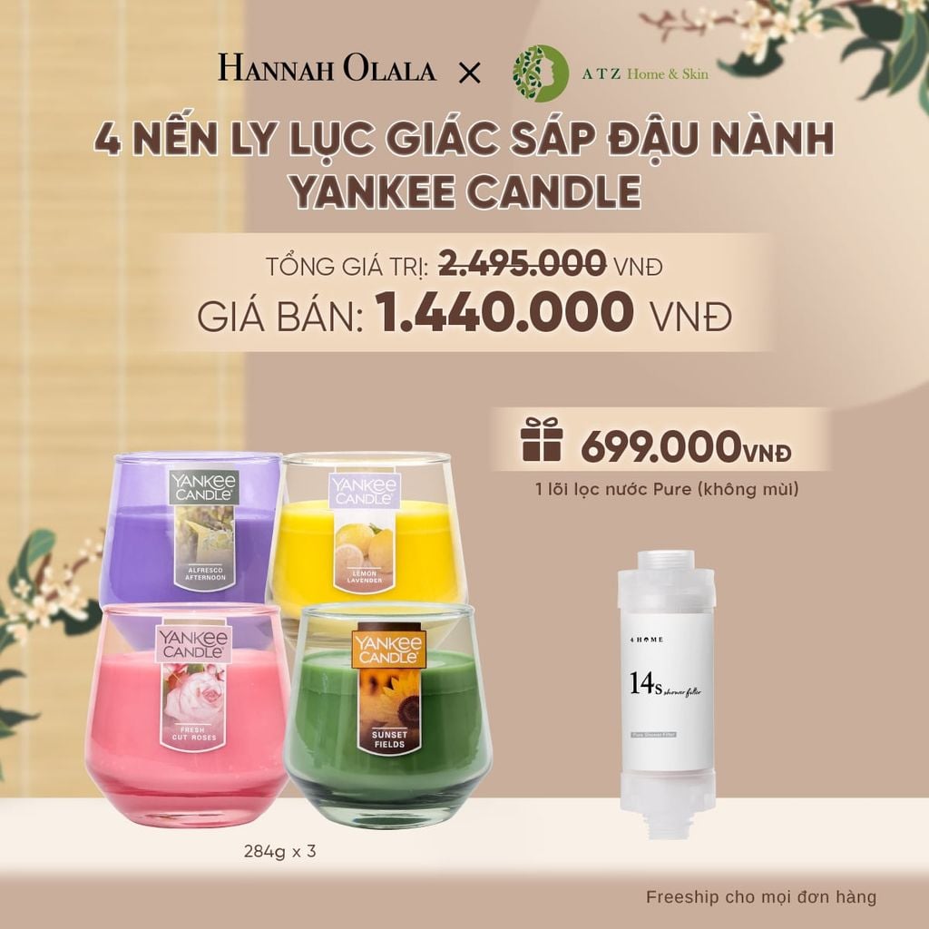  4 NẾN LY LỤC GIÁC SÁP ĐẬU NÀNH YANKEE CANDLE DEAL 7: - A2218 