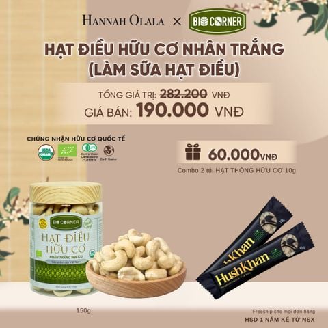  HẠT ĐIỀU NHÂN TRẮNG (LÀM SỮA HẠT ĐIỀU) TẶNG COMBO 2 TÚI HẠT THÔNG HỮU CƠ 10G - A2418 