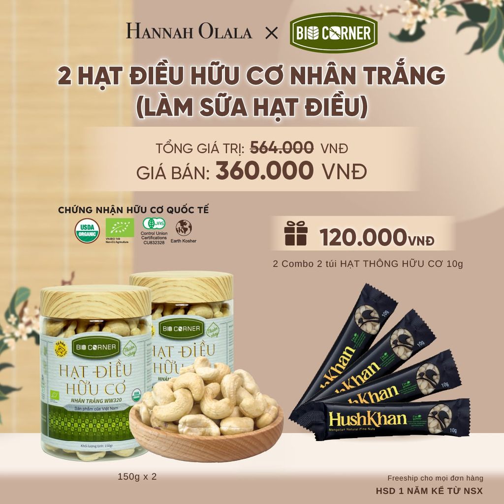  COMBO 2 HẠT ĐIỀU NHÂN TRẮNG (LÀM SỮA HẠT ĐIỀU) TẶNG 2 COMBO 2 TÚI HẠT THÔNG HỮU CƠ 10G - A2419 