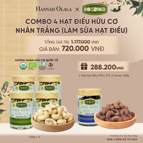  COMBO 4 HẠT ĐIỀU NHÂN TRẮNG (LÀM SỮA HẠT ĐIỀU) TẶNG 1 HỘP HẠT ĐIỀU VỊ CACAO 150G - A2420 