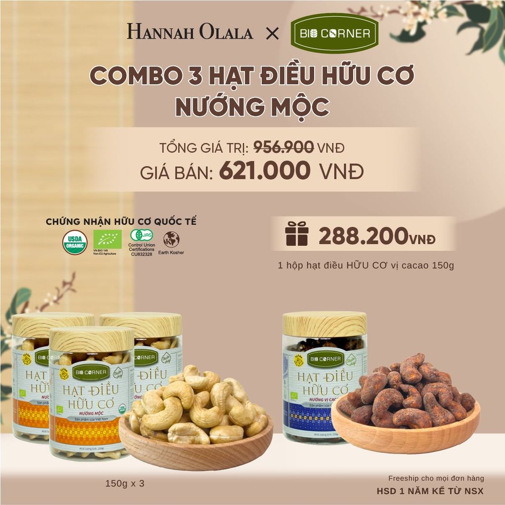  COMBO 3 HẠT ĐIỀU NƯỚNG MỘC TẶNG 1 HỘP HẠT ĐIỀU VỊ CACAO 150G - A2421 