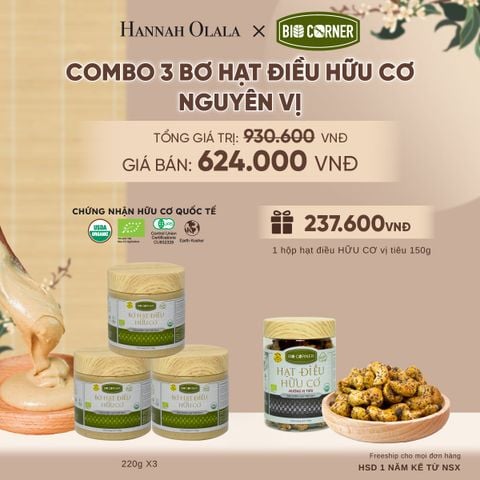  COMBO 3 BƠ HẠT ĐIỀU HỮU CƠ TẶNG 1 HỘP HẠT ĐIỀU VỊ TIÊU 150G - A2425 