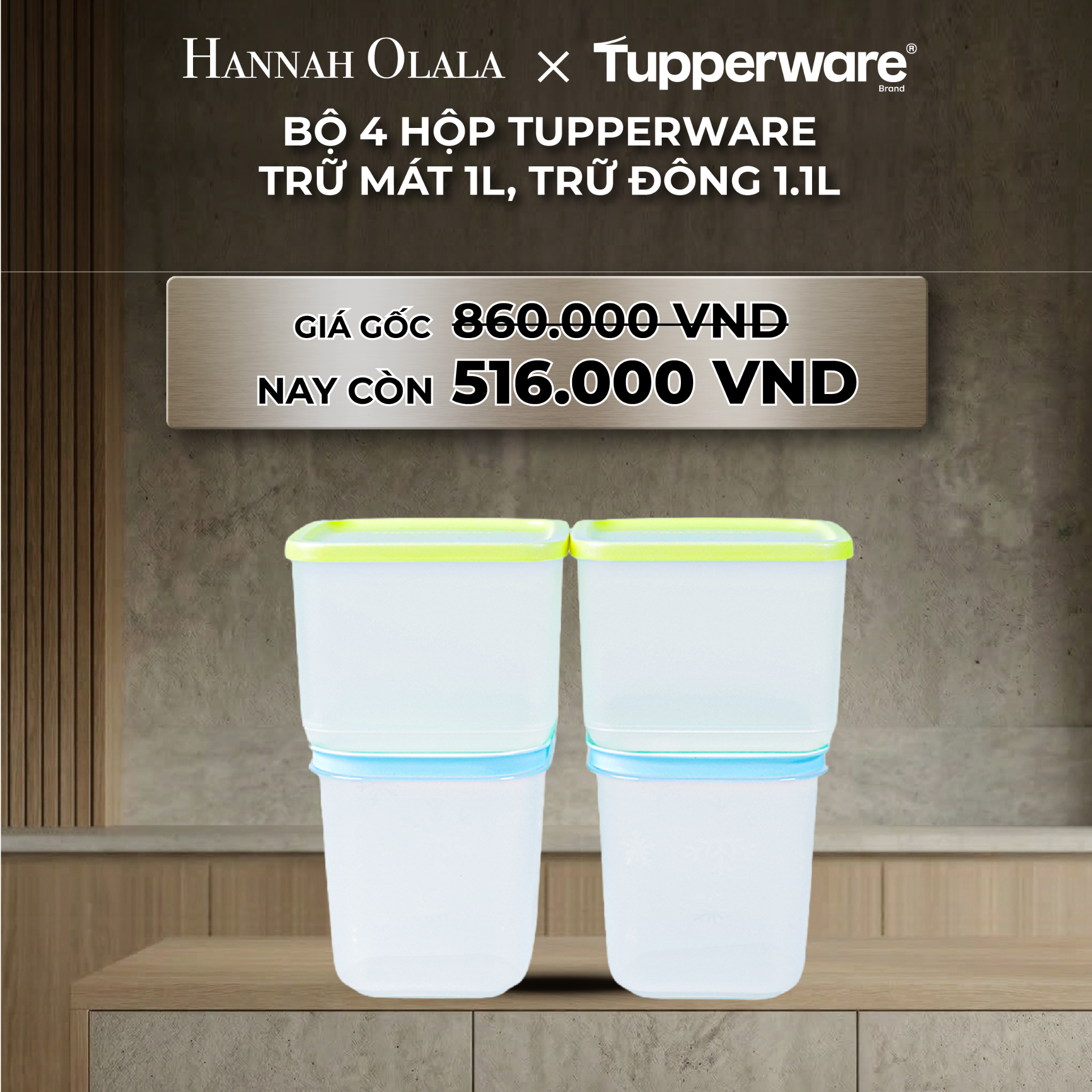 Bộ 4 Hộp Tupperware Trữ Mát 1L Trữ Đông 1.1L