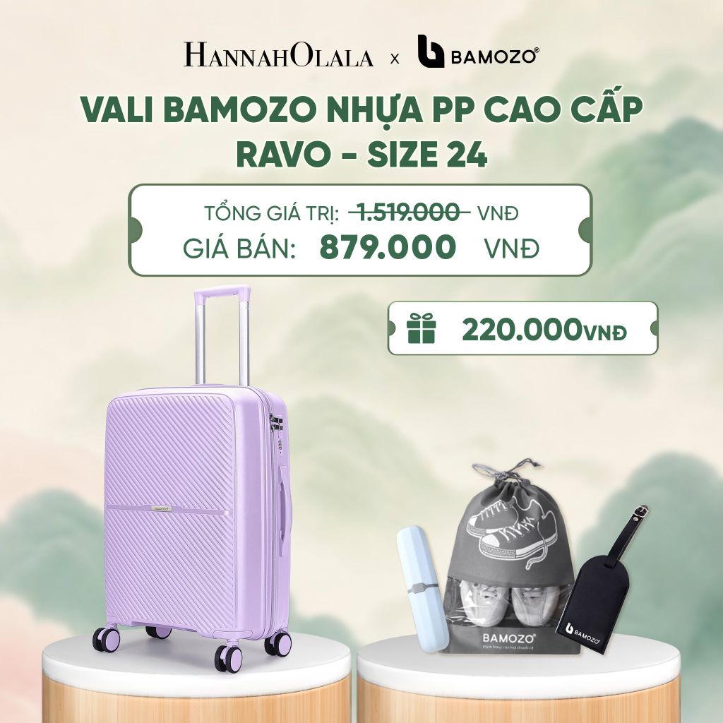  VALI BAMOZO RAVO NHỰA PP CAO CẤP CHỐNG VỠ (TẶNG THẺ TAG DA CHỐNG THẤT LẠC + TÚI ĐỰNG GIÀY XÁM + HỘP ĐỰNG BÀN CHẢI) - DEAL 6 - A801 