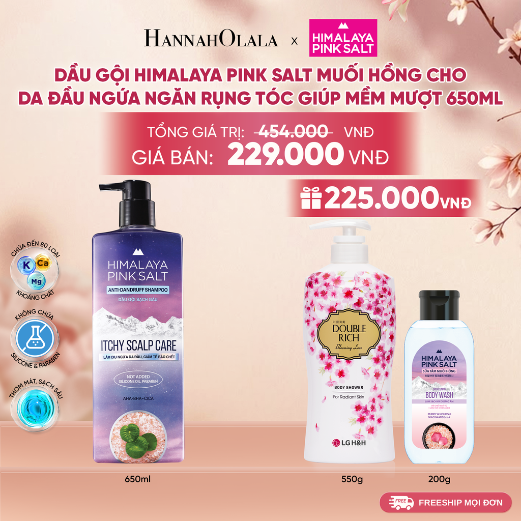  DẦU GỘI HIMALAYA PINK SALT MUỐI HỒNG CHO DA ĐẦU NGỨA, NGĂN RỤNG TÓC GIÚP MỀM MƯỢT, ÓNG Ả 650ML 