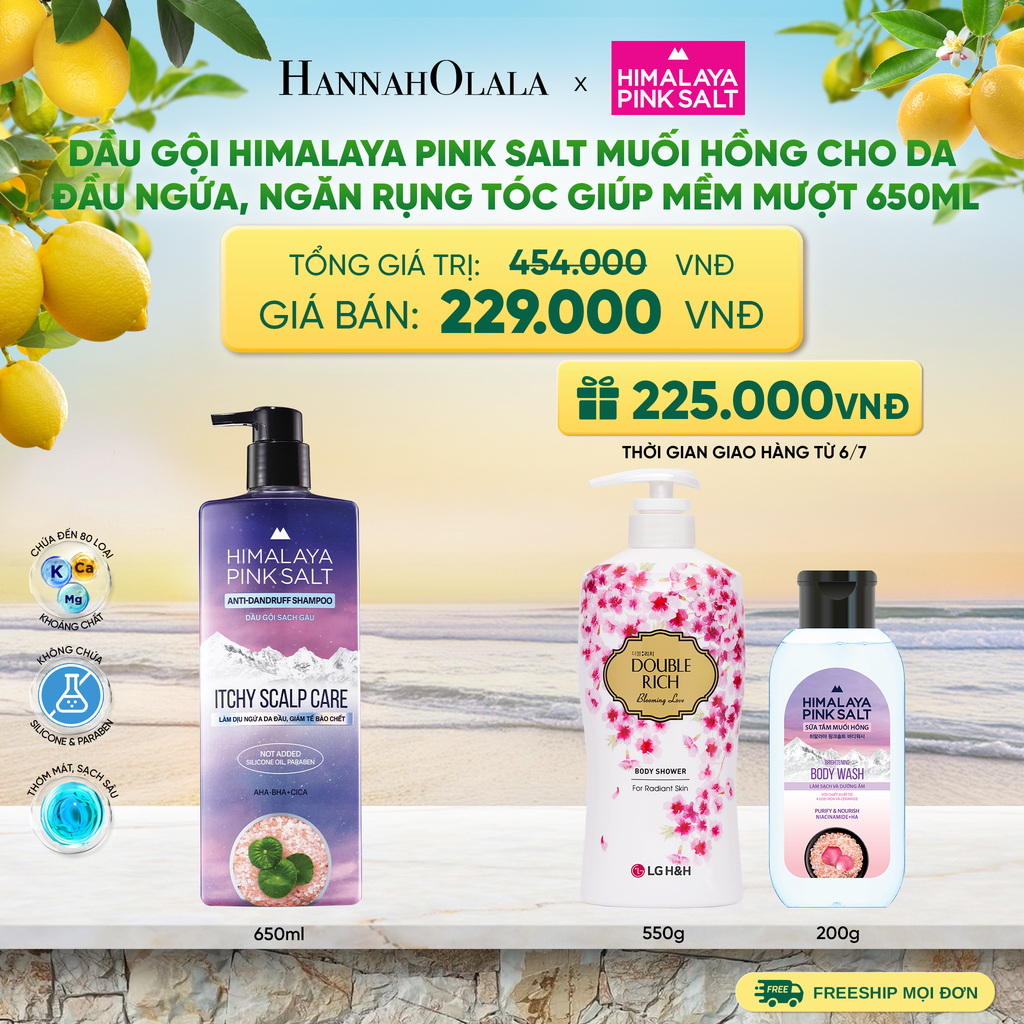  DẦU GỘI HIMALAYA PINK SALT MUỐI HỒNG CHO DA ĐẦU NGỨA, NGĂN RỤNG TÓC GIÚP MỀM MƯỢT, ÓNG Ả 650ML - A720 