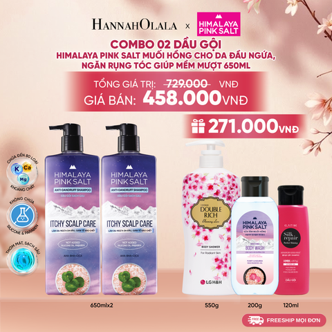  COMBO 02 DẦU GỘI HIMALAYA PINK SALT MUỐI HỒNG CHO DA ĐẦU NGỨA, NGĂN RỤNG TÓC GIÚP MỀM MƯỢT, ÓNG Ả 650ML 