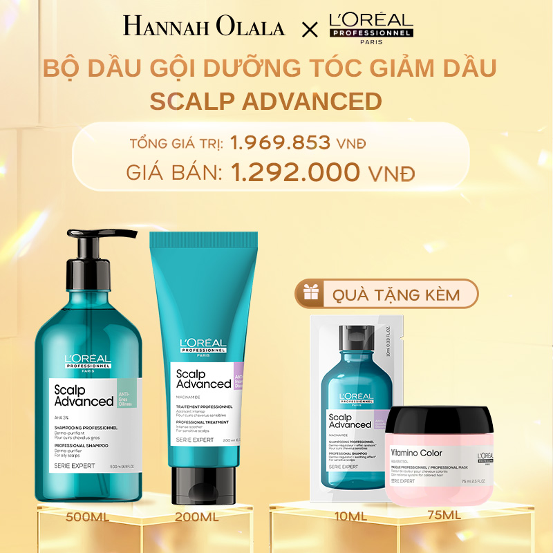  DEAL 12: BỘ DẦU GỘI GIẢM BÃ NHỜN CHO DA ĐẦU DƯ DẦU SCALP ADVANCED 500ML VÀ DƯỠNG CHẤT CẤP ẨM, LÀM DỊU & CÂN BẰNG DA DẦU VÀ TÓC SCALP ADVANCED 200ML 