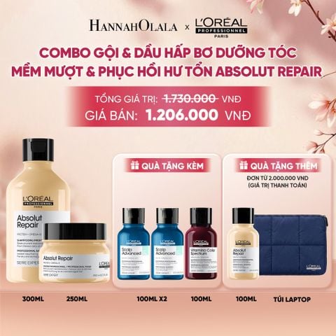  COMBO GỘI 300ML & DẦU HẤP BƠ 250ML DƯỠNG TÓC MỀM MƯỢT & PHỤC HỒI HƯ TỔN ABSOLUT REPAIR - A588 
