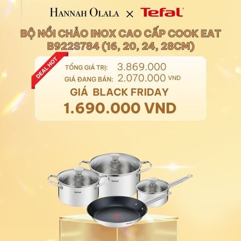  DEAL 4: BỘ NỒI CHẢO INOX CAO CẤP COOK EAT B922S784 (16, 20, 24, 28CM) 