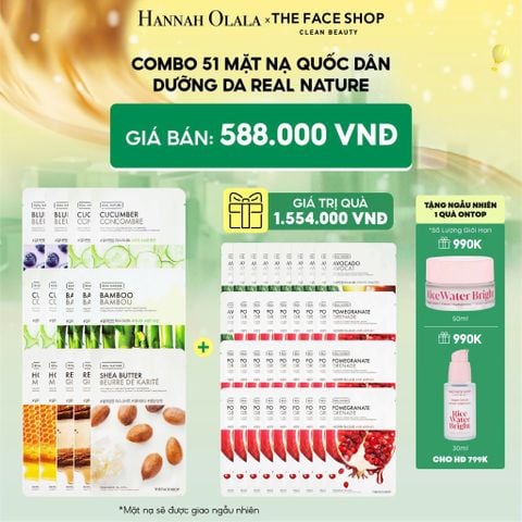  D109_DEAL 2: COMBO 51 MẶT NẠ QUỐC DÂN DƯỠNG DA HÀNG NGÀY THE FACE SHOP REAL NATURE 