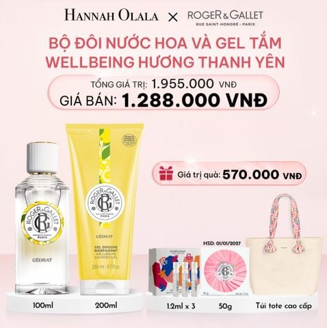  E939_DEAL 3: COMBO LƯU HƯƠNG NƯỚC HOA 100ML & GEL TẮM 200ML WELBEING ROGER&GALLLET 