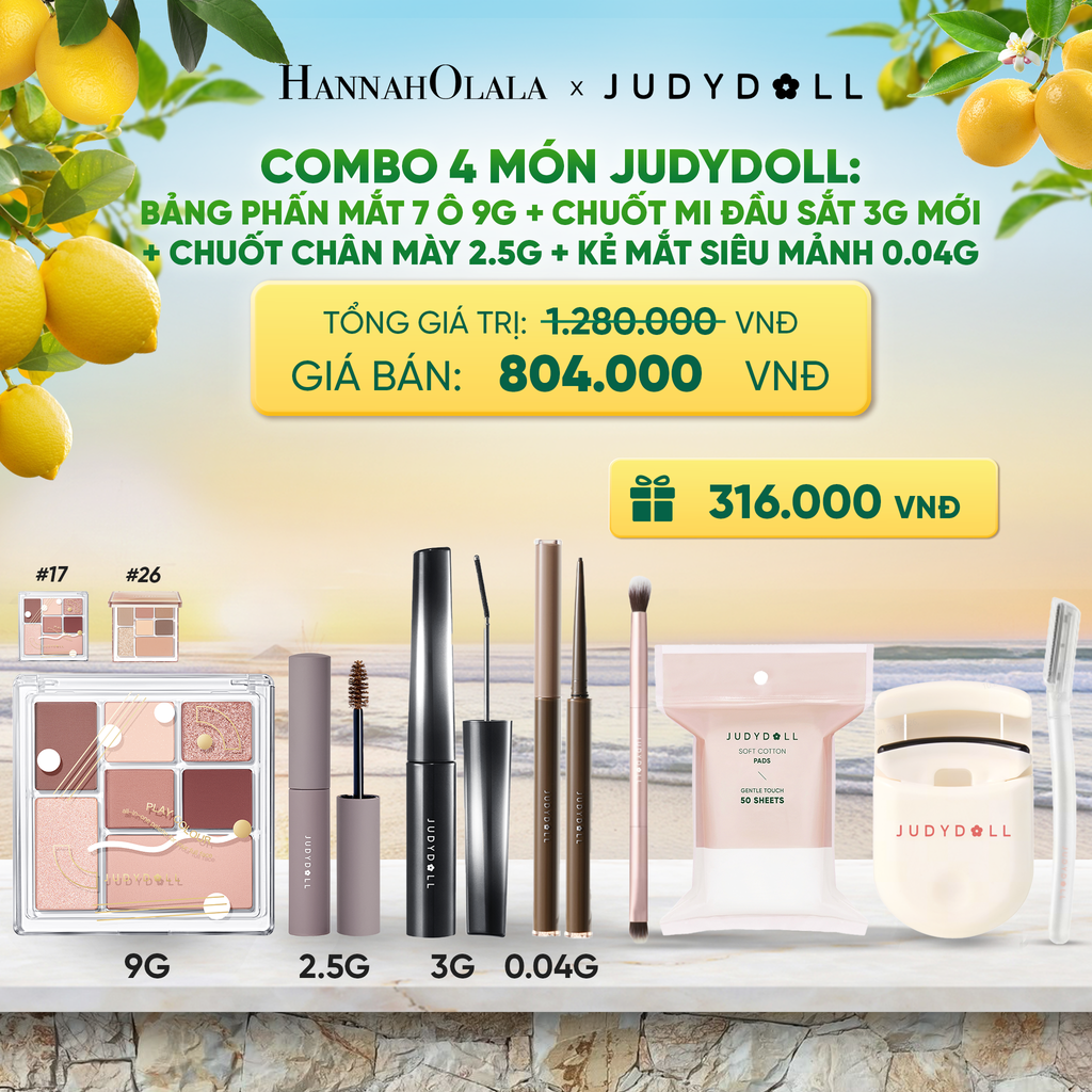  COMBO 4 MÓN JUDYDOLL: BẢNG MẮT 7 Ô 9G + CHUỐT MI ĐẦU SẮT 3G + CHUỐT MÀY + KẺ MẮT SIÊU MẢNH 