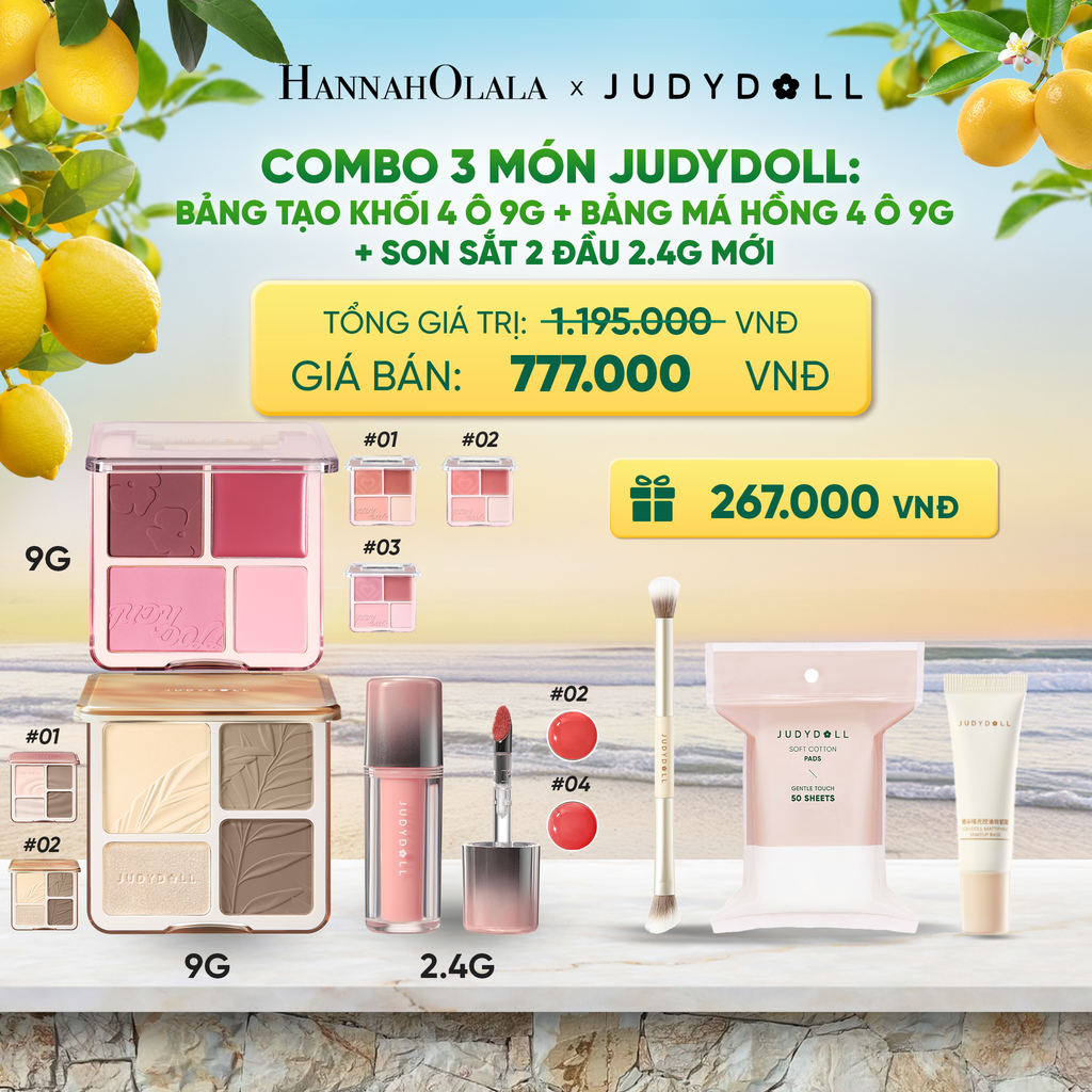  COMBO 3 JUDYDOLL: BẢNG TẠO KHỐI 9G + BẢNG MÁ HỒNG 9G + SON SẮT 2 ĐẦU 