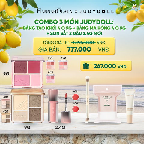  COMBO 3 JUDYDOLL: BẢNG TẠO KHỐI 9G + BẢNG MÁ HỒNG 9G + SON SẮT 2 ĐẦU 