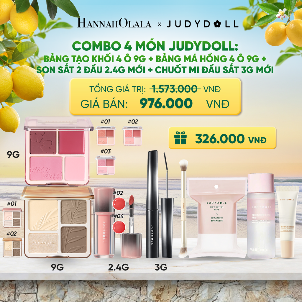  COMBO 4 MÓN JUDYDOLL: BẢNG TẠO KHỐI 9G + BẢNG MÁ HỒNG 9G + SON SẮT 2 ĐẦU + CHUỐT MI ĐẦU SẮT 