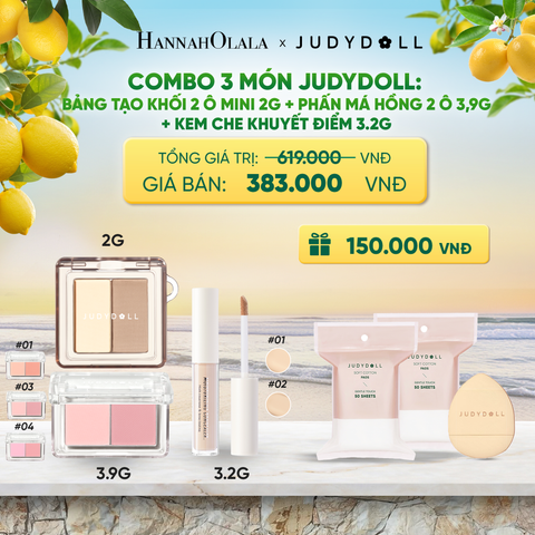  COMBO 3 MÓN JUDYDOLL: KEM CHE KHUYẾT ĐIỂM + BẢNG TẠO KHỐI MINI + MÁ HỒNG 2 MÀU 
