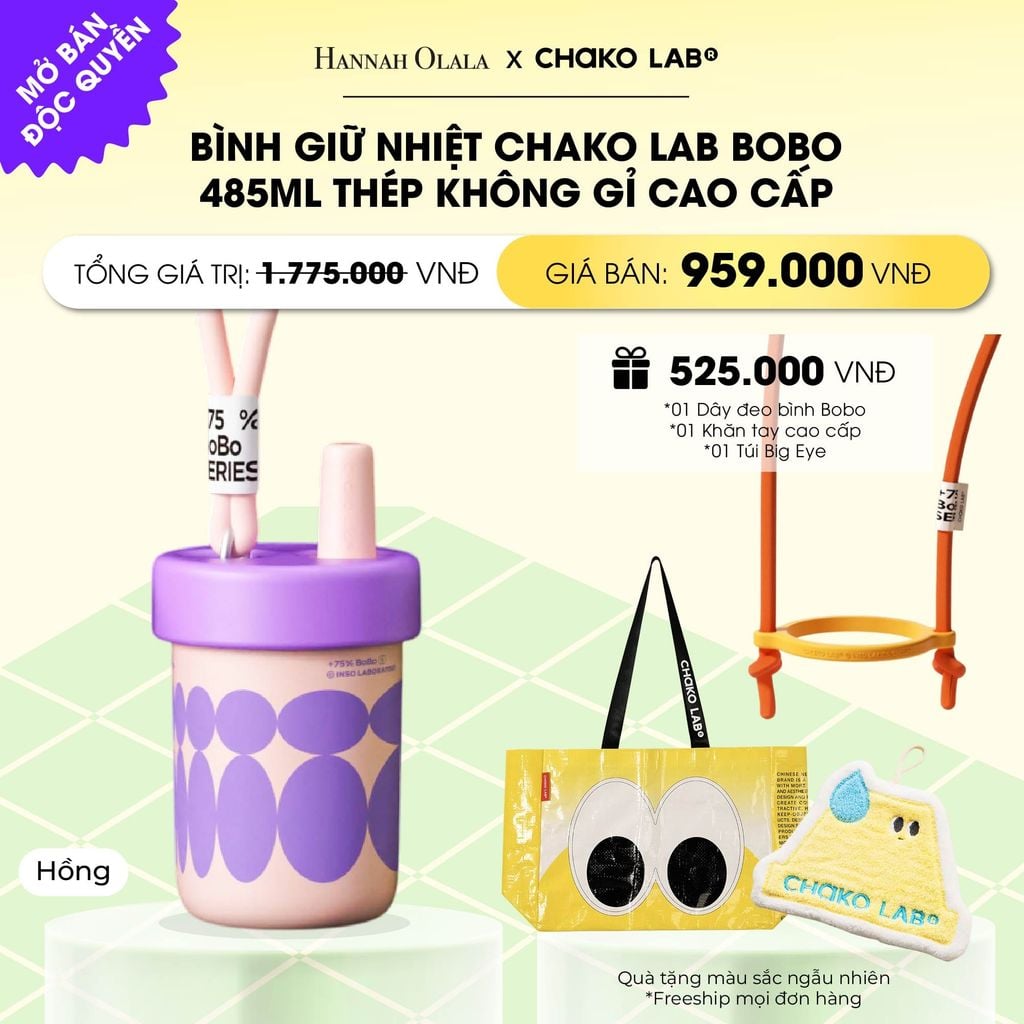  BÌNH GIỮ NHIỆT CHAKO LAB BOBO 485ML THÉP KHÔNG GỈ CAO CẤP _ DEAL 9 _ A57 