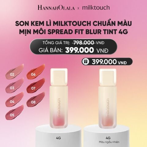  SON KEM LÌ MILKTOUCH MỊN MÔI SPREAD FIT BLUR TINT 4G (TẶNG 1 SON KEM LÌ MÀU NGẪU NHIÊN)_A1016 