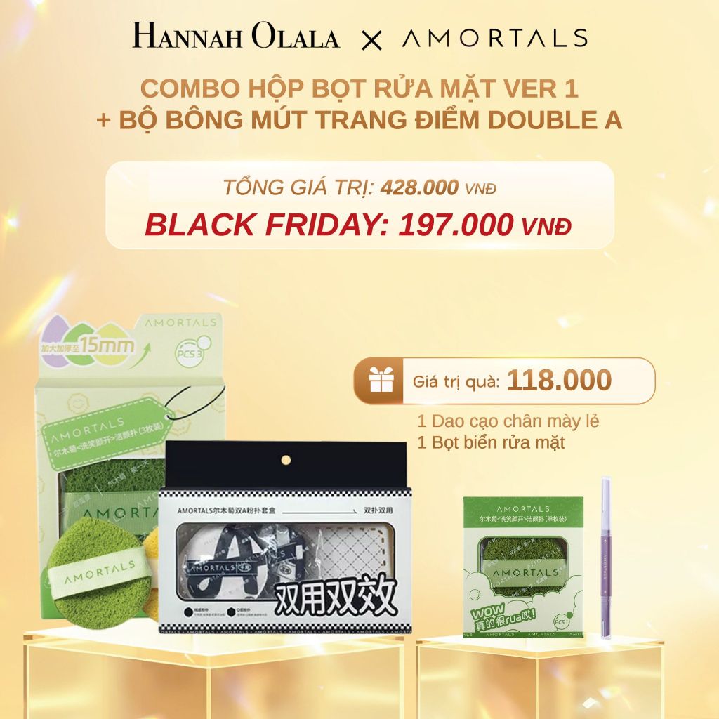  DEAL 6: COMBO HỘP BỌT RỬA MẶT VER 1 + BỘ BÔNG MÚT TRANG ĐIỂM DOUBLE A 