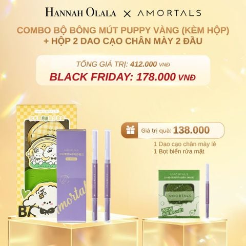  DEAL 8: BỘ BÔNG MÚT PUPPY VÀNG (KÈM HỘP) VÀ HỘP 2 DAO CẠO CHÂN MÀY 2 ĐẦU 