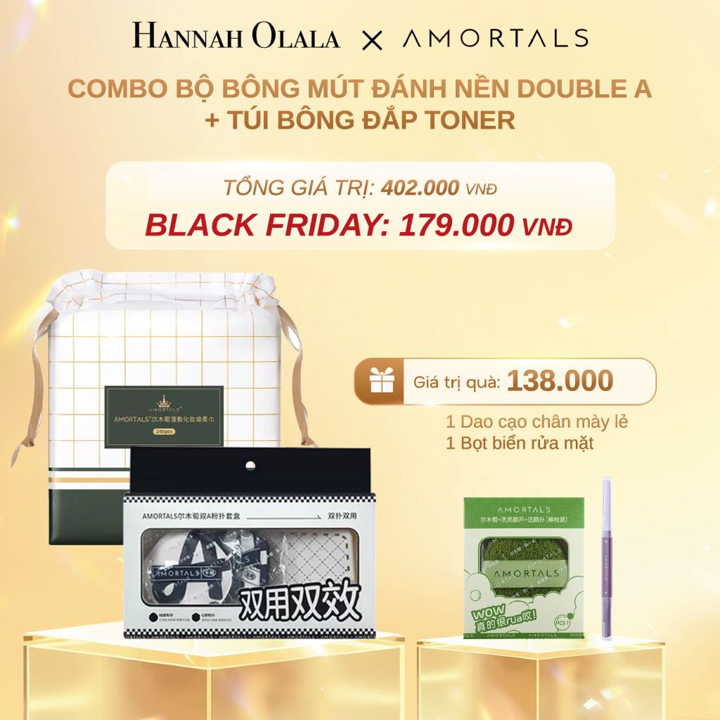  DEAL 10: COMBO BỘ BÔNG MÚT ĐÁNH NỀN DOUBLE A + TÚI BÔNG ĐẮP TONER 