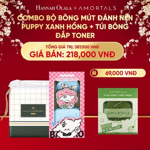  DEAL 2: COMBO BỘ BÔNG MÚT ĐÁNH NỀN PUPPY XANH HỒNG + TÚI BÔNG ĐẮP TONER 