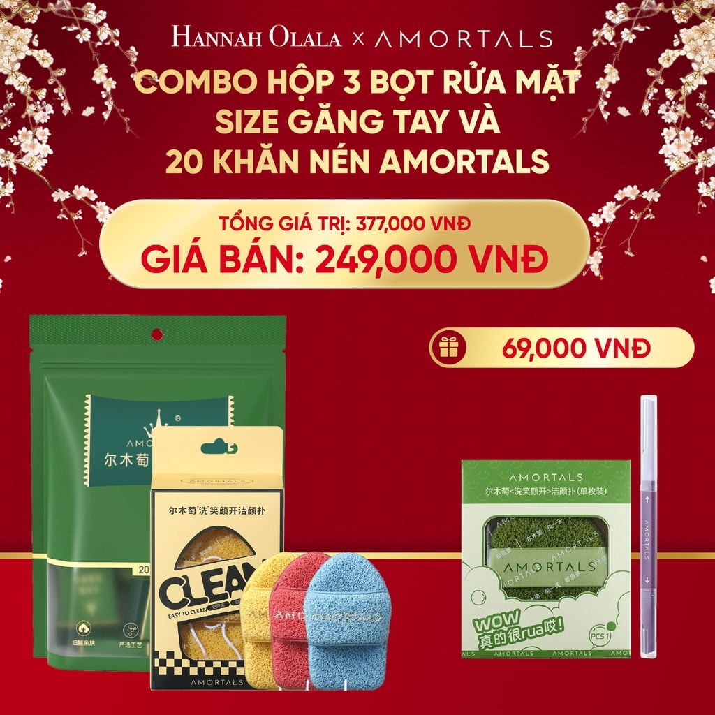  DEAL 3: COMBO HỘP 3 BỌT RỬA MẶT SIZE GĂNG TAY VÀ 20 KHĂN NÉN AMORTALS 