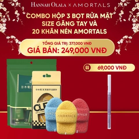  A944_DEAL 3: COMBO HỘP 3 BỌT RỬA MẶT SIZE GĂNG TAY VÀ 20 KHĂN NÉN AMORTALS 