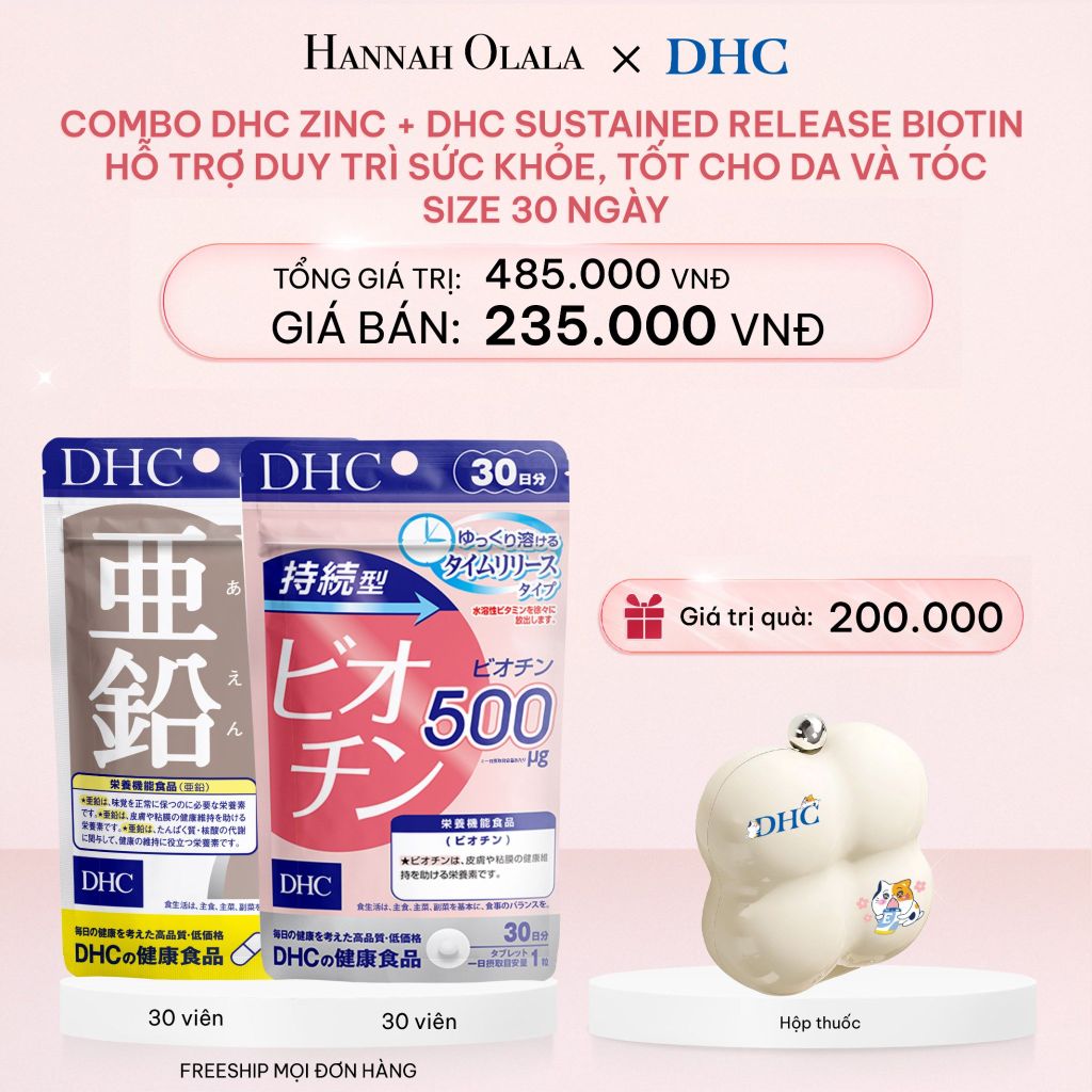  E682_DEAL 2: COMBO THỰC PHẨM BẢO VỆ SỨC KHỎE DẠNG VIÊN UỐNG DHC ZINC + DHC SUSTAINED RELEASE BIOTIN HỖ TRỢ DUY TRÌ SỨC KHỎE, TỐT CHO DA VÀ TÓC - SIZE 30 NGÀY 