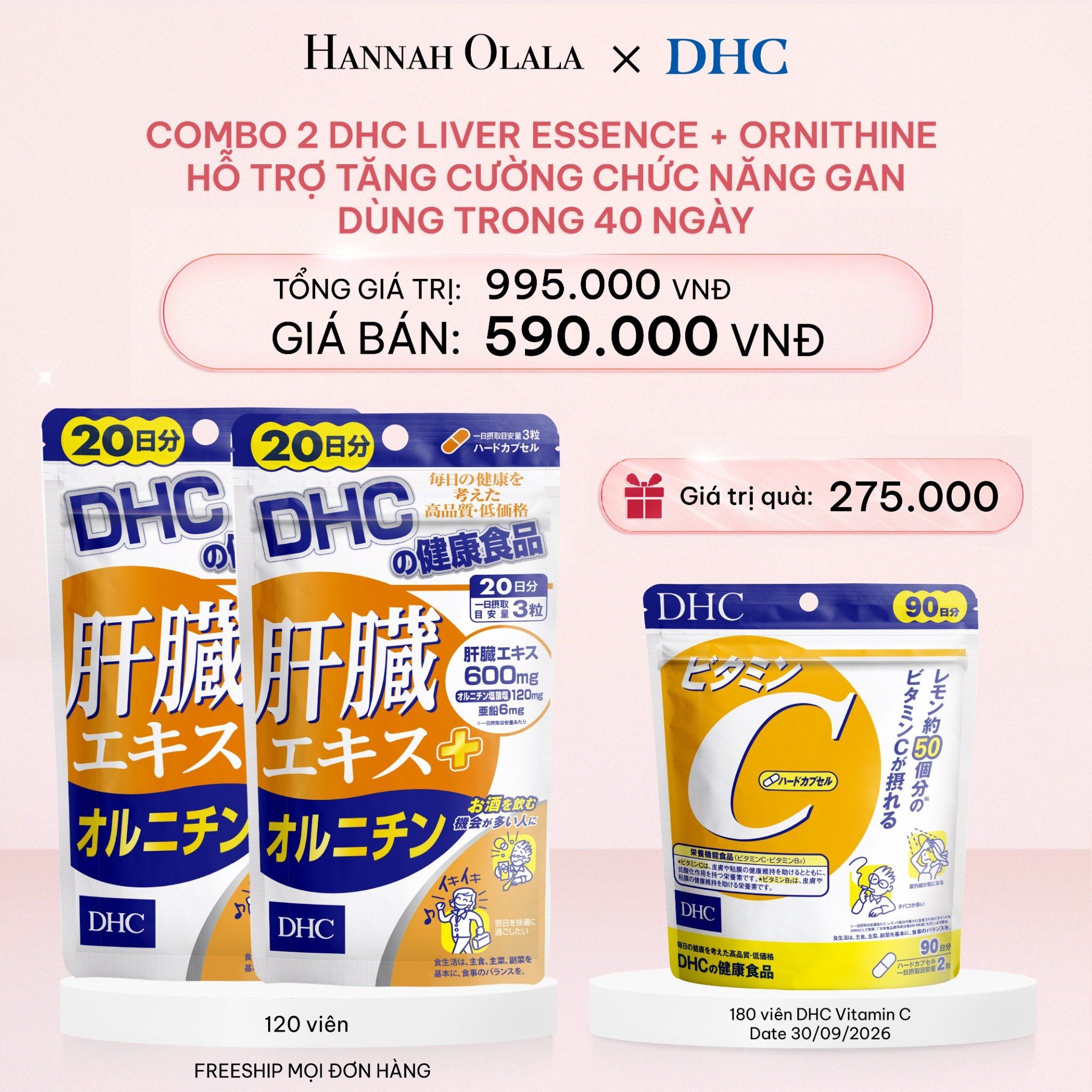  E686_DEAL 6: COMBO 2 THỰC PHẨM BẢO VỆ SỨC KHỎE DẠNG VIÊN UỐNG DHC LIVER ESSENCE + ORNITHINE HỖ TRỢ TĂNG CƯỜNG CHỨC NĂNG GAN - DÙNG TRONG 40 NGÀY 