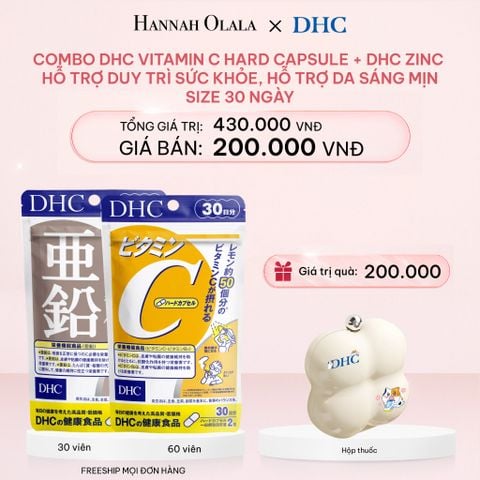  E688_DEAL 8: COMBO THỰC PHẨM BẢO VỆ SỨC KHỎE DẠNG VIÊN UỐNG DHC VITAMIN C HARD CAPSULE + DHC ZINC HỖ TRỢ DUY TRÌ SỨC KHỎE, HỖ TRỢ DA SÁNG MỊN - SIZE 30 NGÀY 