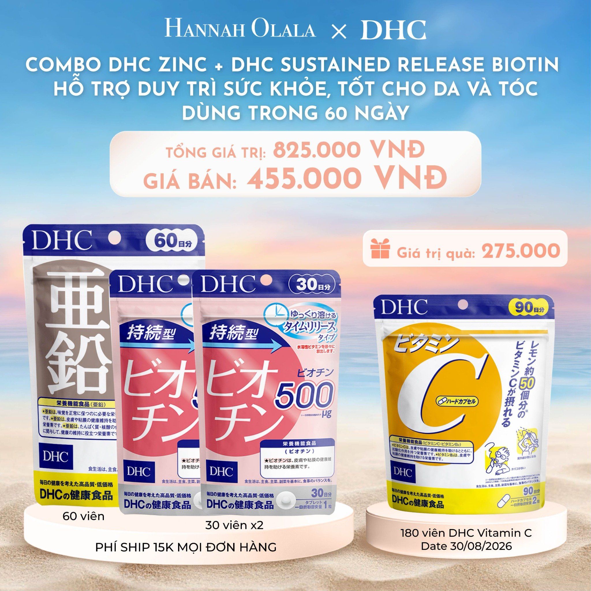  C674_DEAL 2: COMBO THỰC PHẨM BẢO VỆ SỨC KHỎE DẠNG VIÊN UỐNG DHC ZINC + DHC SUSTAINED RELEASE BIOTIN HỖ TRỢ DUY TRÌ SỨC KHỎE, TỐT CHO DA VÀ TÓC - DÙNG TRONG 60 NGÀY 