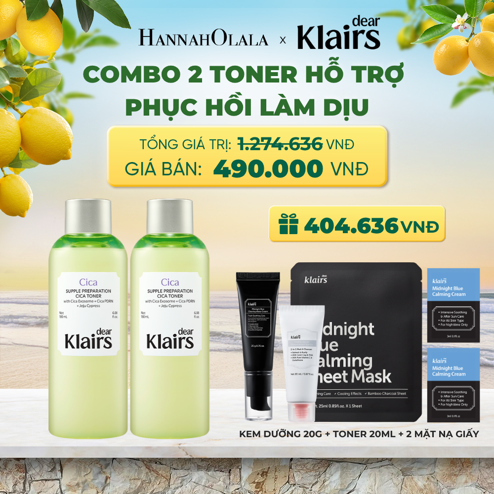  COMBO 2 DEAR KLAIRS NƯỚC HOA HỒNG SUPPLE PREPARATION CICA TONER 180ML (IP04) - A434 
