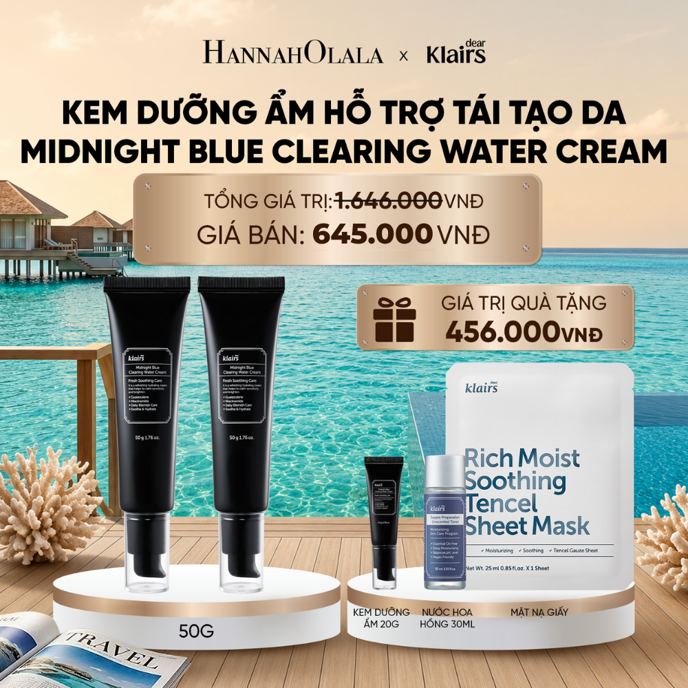  COMBO 2 DEAR KLAIRS KEM DƯỠNG DA MIDNIGHT BLUE CLEARING WATER CREAM 50G 