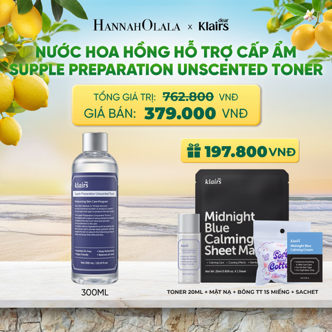  DEAR, KLAIRS NƯỚC HOA HỒNG SUPPLE PREPARATION UNSCENTED TONER 300ML - A423 