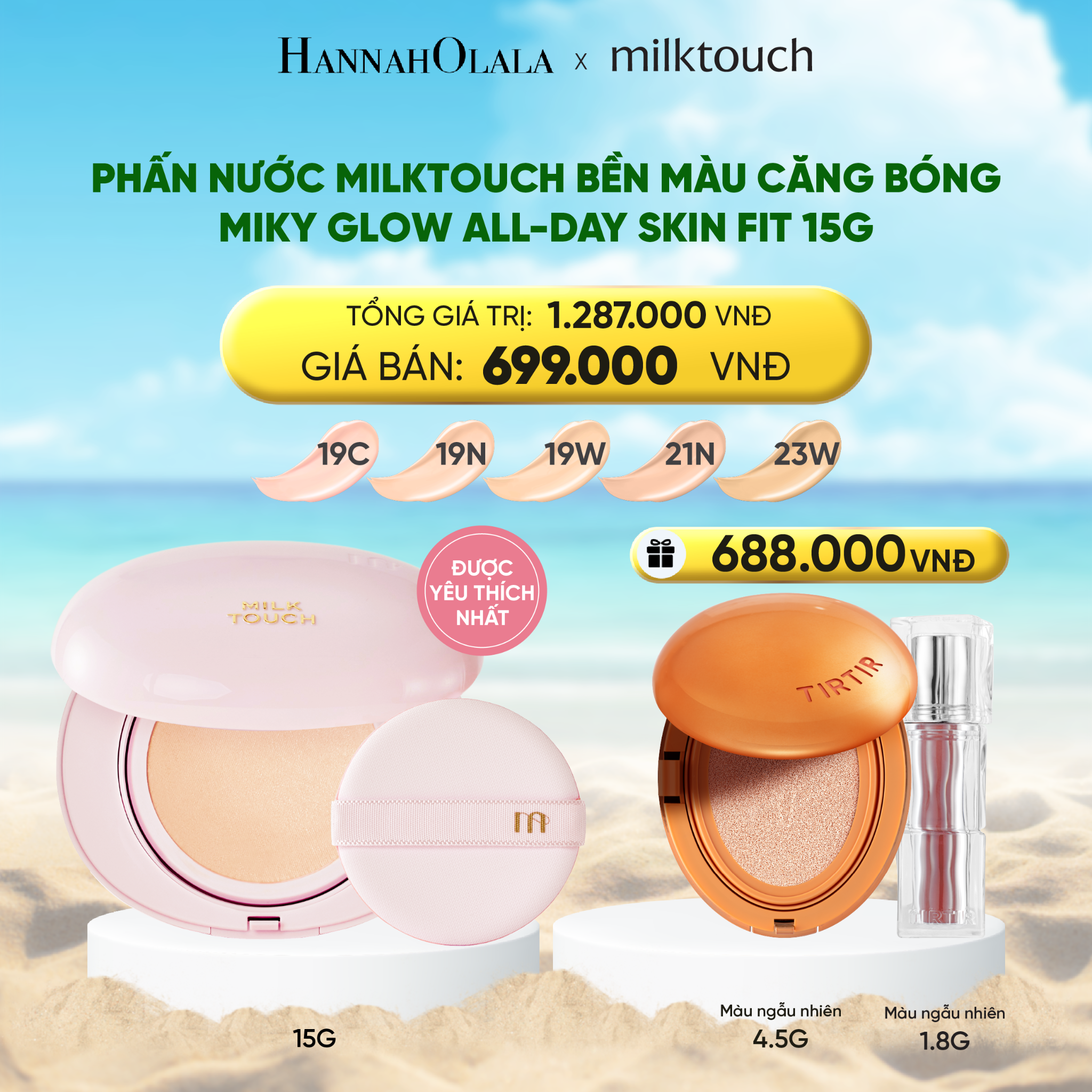 Phấn Nước MilkTouch Milky Glow All-Day Skin Fit 15g