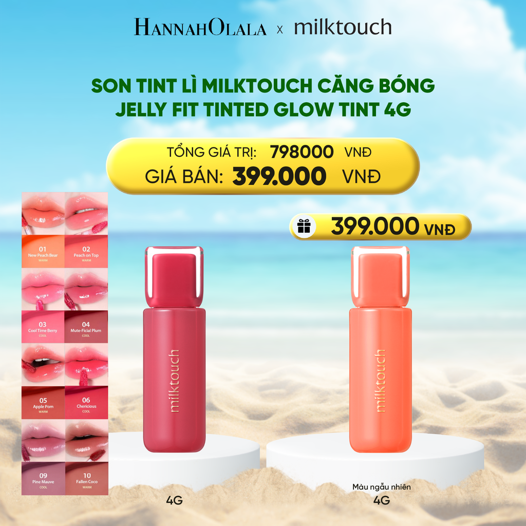  DEAL 4 - SON TINT LÌ MILKTOUCH CĂNG BÓNG JELLY FIT TINTED GLOW TINT 4G (MUA 1 TẶNG 1) 