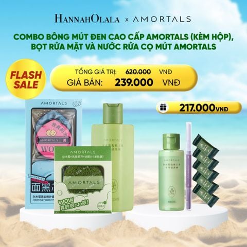  [FLASH SALE] COMBO BÔNG MÚT ĐEN CAO CẤP AMORTALS (KÈM HỘP) AMORTALS, BỌT RỬA MẶT VÀ NƯỚC RỬA CỌ MÚT AMORTALS 