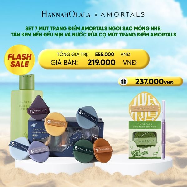  [FLASH SALE] SET 7 MÚT TRANG ĐIỂM AMORTALS NGÔI SAO – MỎNG NHẸ, TÁN KEM NỀN ĐỀU MỊN VÀ NƯỚC RỬA CỌ MÚT TRANG ĐIỂM AMORTALS 