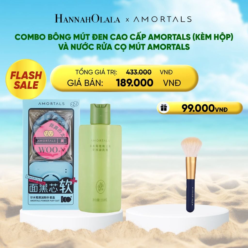  [FLASH SALE] COMBO BÔNG MÚT ĐEN CAO CẤP AMORTALS (KÈM HỘP) AMORTALS VÀ NƯỚC RỬA CỌ MÚT AMORTALS 