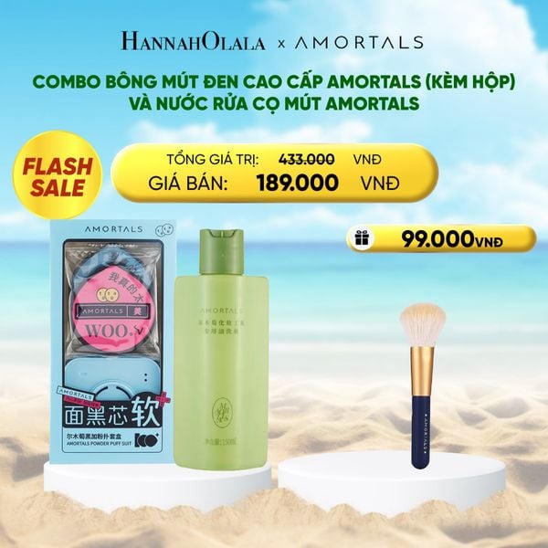  [FLASH SALE] COMBO BÔNG MÚT ĐEN CAO CẤP AMORTALS (KÈM HỘP) AMORTALS VÀ NƯỚC RỬA CỌ MÚT AMORTALS 