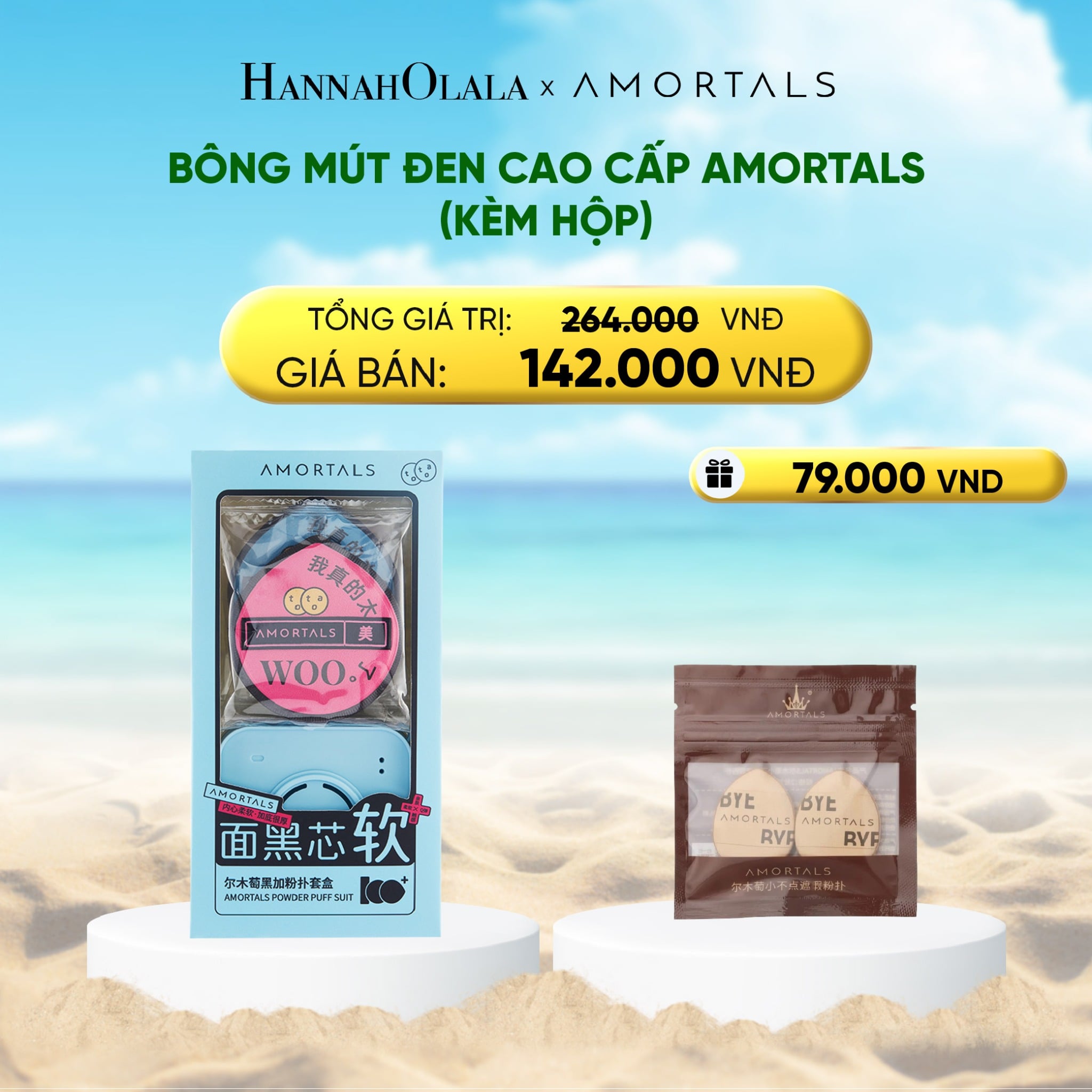 A1792_deal 2: bông mút đen cao cấp amortals (kèm hộp)