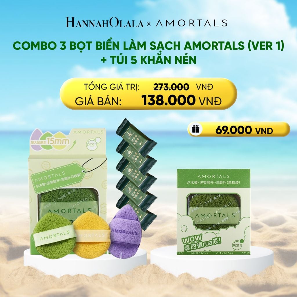  DEAL 7: COMBO 3 BỌT BIỂN LÀM SẠCH AMORTALS (VER 1) + TÚI 5 KHĂN NÉN 