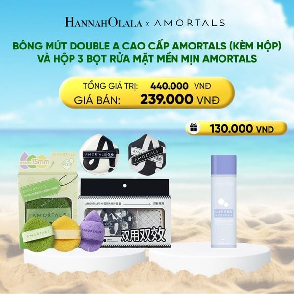  BÔNG MÚT DOUBLE A CAO CẤP AMORTALS (KÈM HỘP) VÀ HỘP 3 BỌT RỬA MẶT MỀN MỊN AMORTALS 