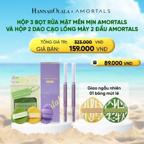  DEAL 11: HỘP 3 BỌT RỬA MẶT MỀN MỊN AMORTALS VÀ HỘP 2 DAO CẠO LÔNG MÀY 2 ĐẦU AMORTALS 