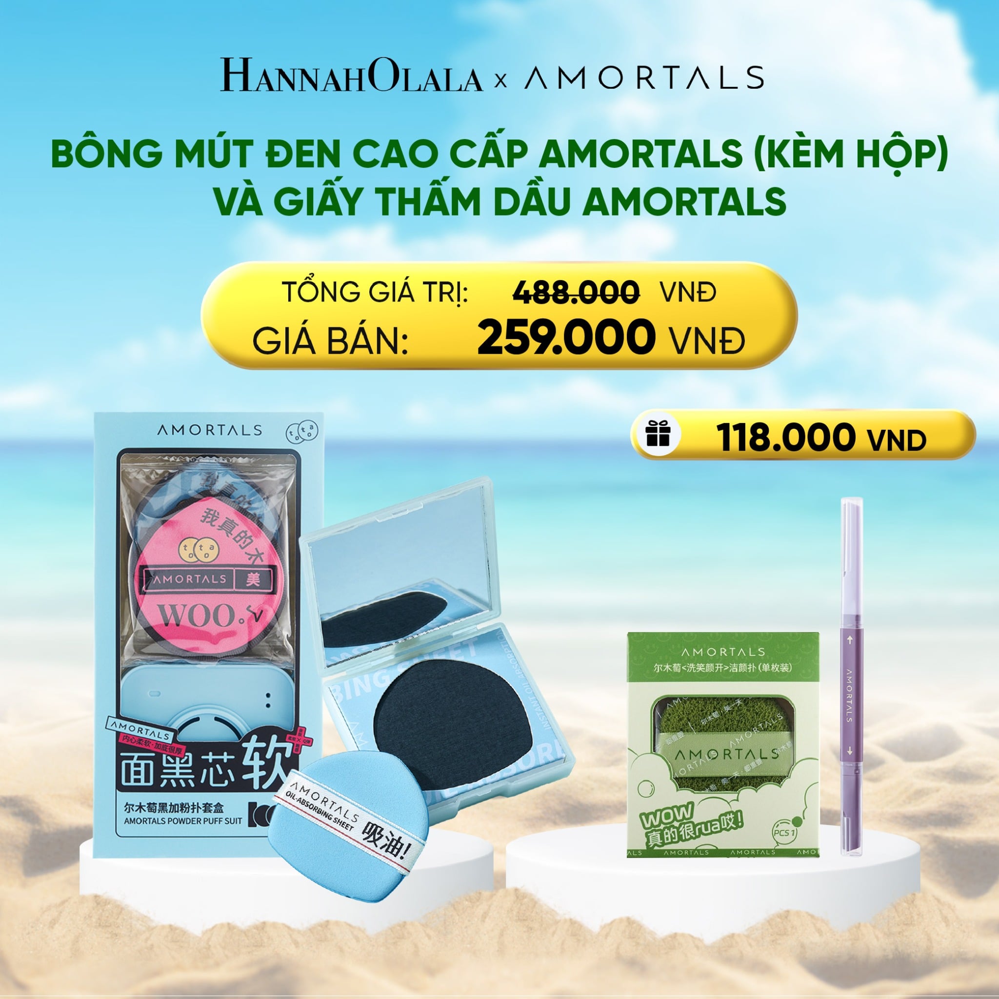 A1791_deal 13:bông mút đen cao cấp amortals (kèm hộp) amortals và giấy thấm dầu amortals