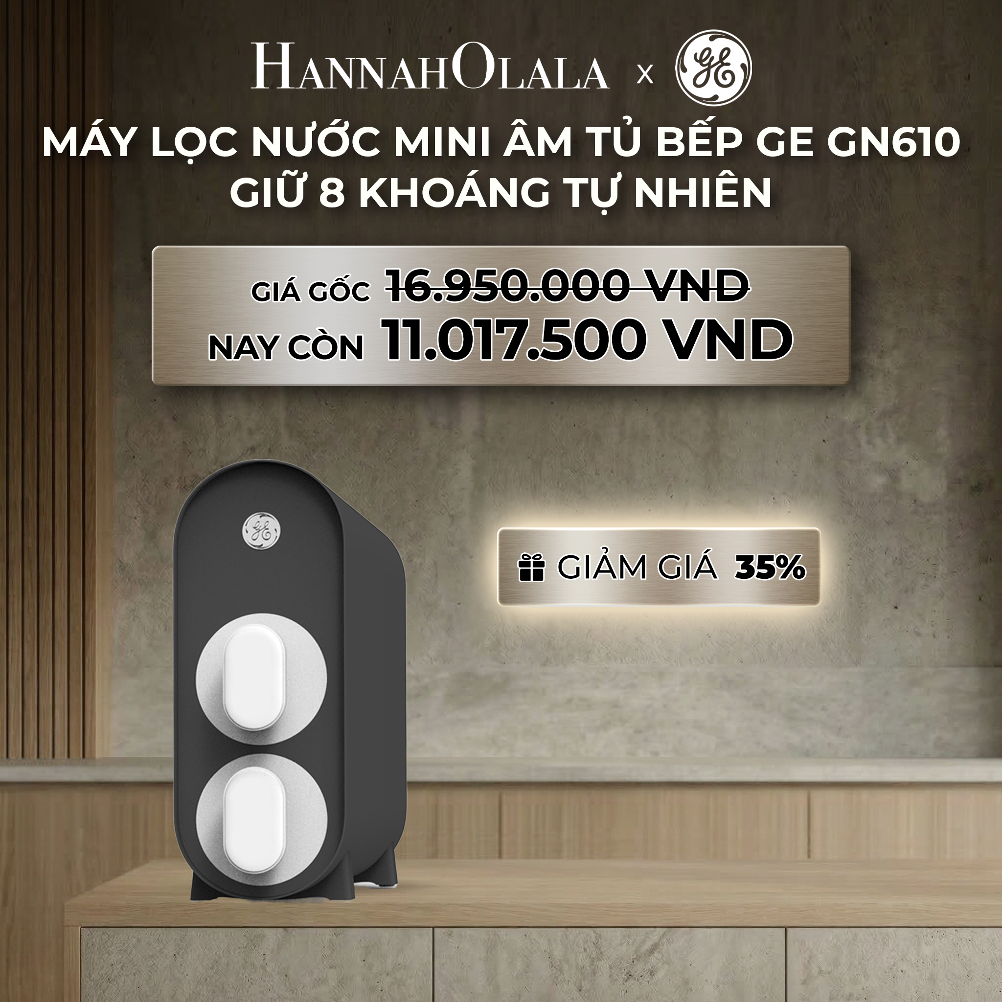 A1159_deal 3: máy lọc nước mini âm tủ bếp ge gn610 - giữ 8 khoáng tự nhiên