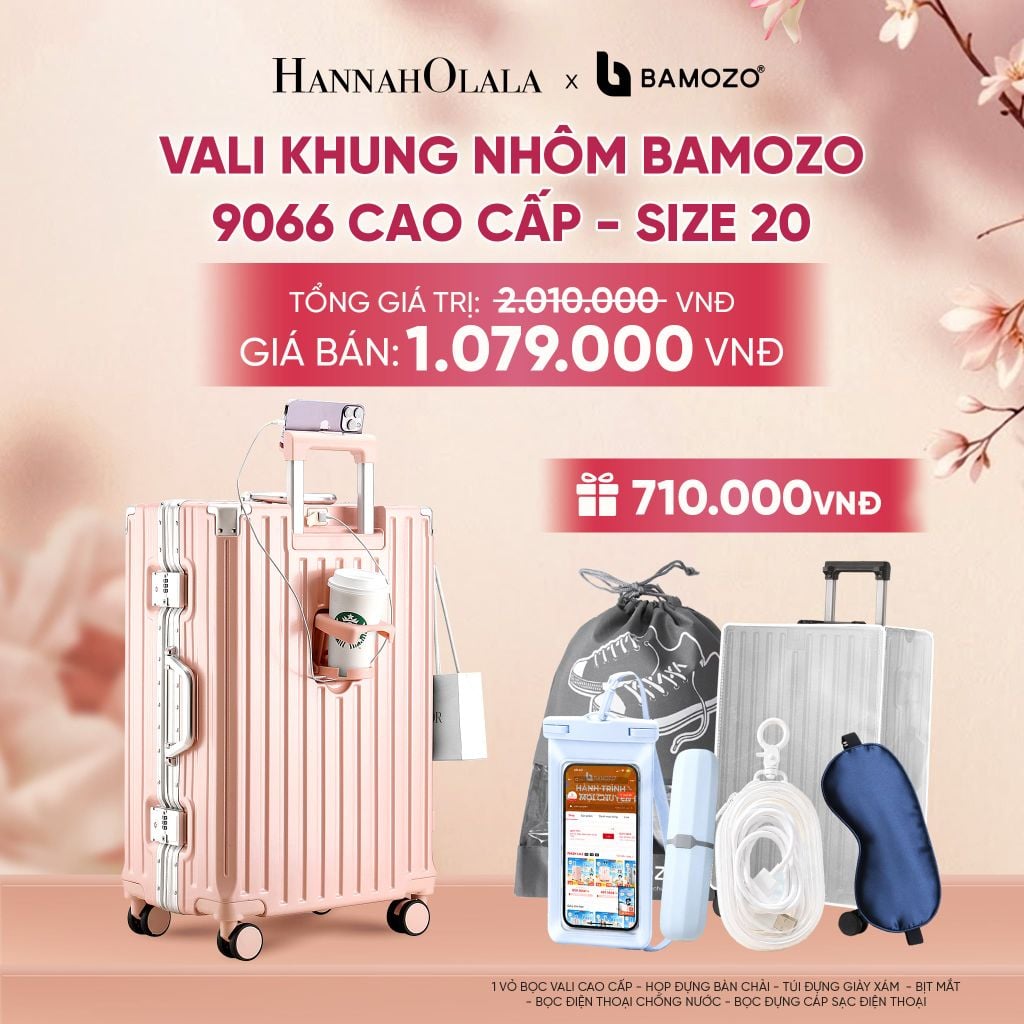  VALI BAMOZO KHUNG NHÔM 9066 BẢN CAO CẤP (TẶNG BỌC VALI CC TRONG SUỐT + HỘP ĐỰNG BÀN CHẢI + TÚI ĐỰNG GIÀY XÁM + TÚI ĐỰNG ĐT CHỐNG NƯỚC + TÚI ĐỰNG CÁP SẠC) - A1592 