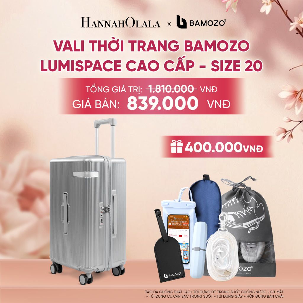  VALI BAMOZO LUMISPACE CAO CẤP (TẶNG TAG VALI DA + TÚI ĐỰNG ĐT CHỐNG NƯỚC + TÚI ĐỰNG CÁP SẠC + TÚI ĐỰNG GIÀY + HỘP ĐỰNG BÀN CHẢI) - A1574 